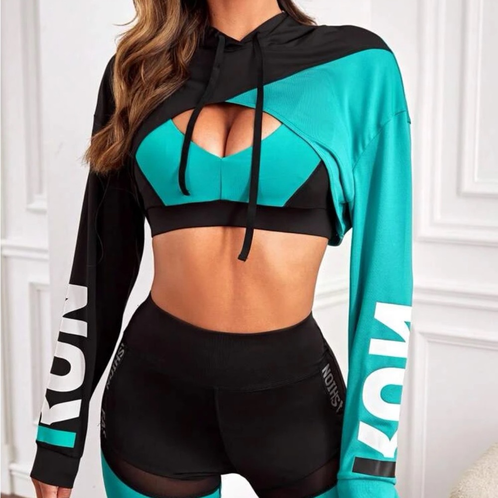 SHEIN Street Sport Capucha con estampado de letra de color combinado